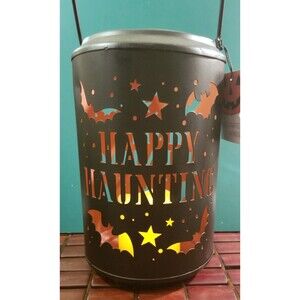 Happy Haunting Halloween LED Flickering Candle Lantern 9"x"6" Diameter •New•